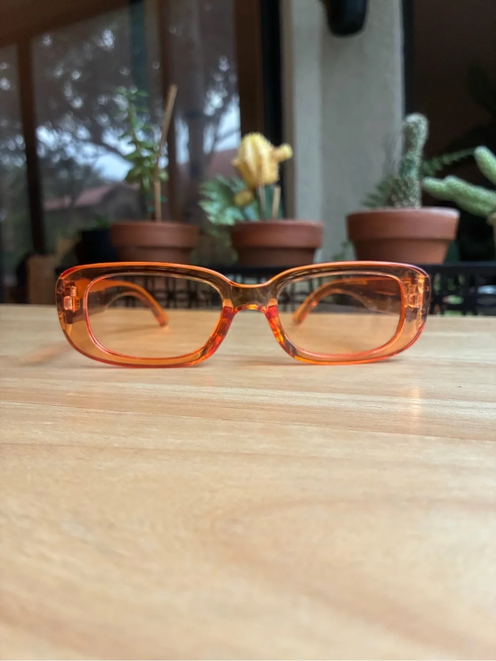 Vintage-Inspired Translucent Orange Rectangular Sunglasses